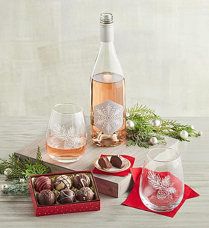 Holiday Rosé Wine and Truffles Gift Set